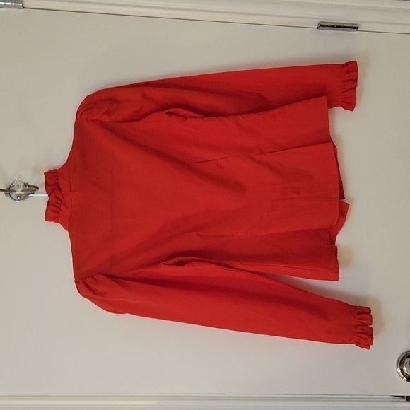 VTG LA BENE 1970s Red Ruffle High Neck Puff Sleeve Colonial Castlecore Blouse - Picture 6 of 9